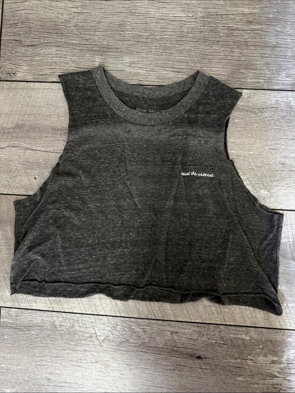 Spiritual Gangster Trust The Universe Charcoal Cropped Muscle Tank
